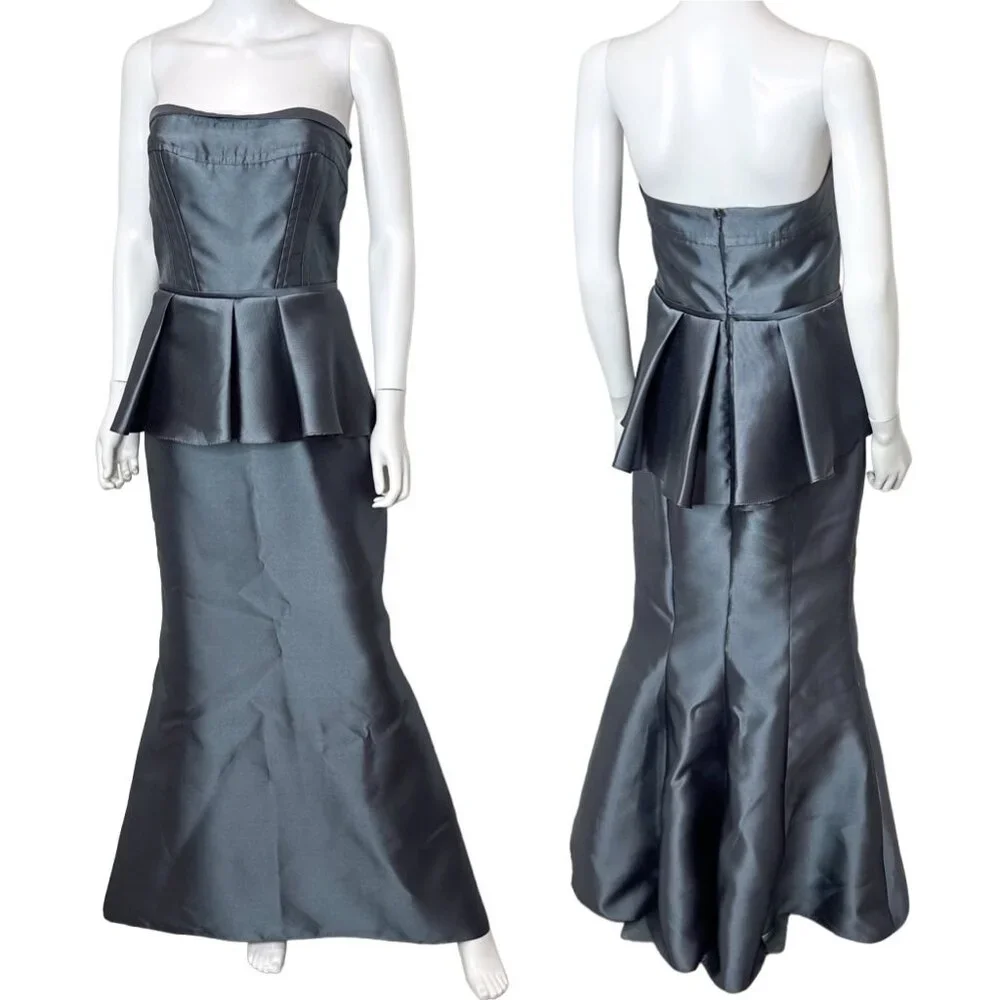 Alvina Valenta Maids Strapless Mikado Trumpet Gown Dress with Peplum Detail 9265 - Picture 3 of 16